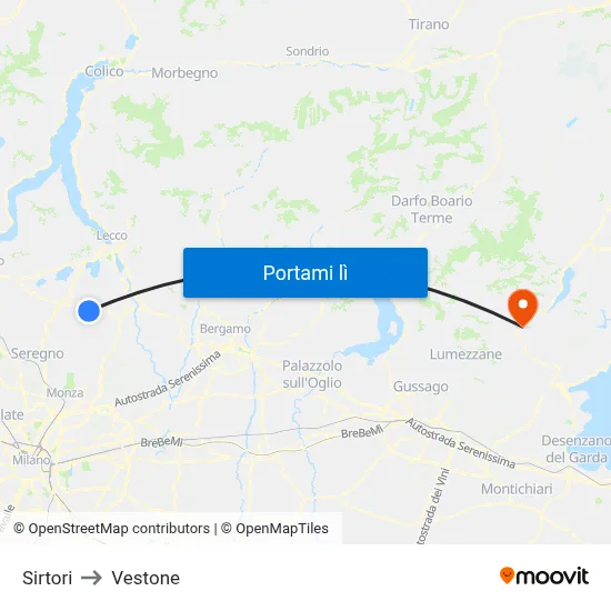 Sirtori to Vestone map