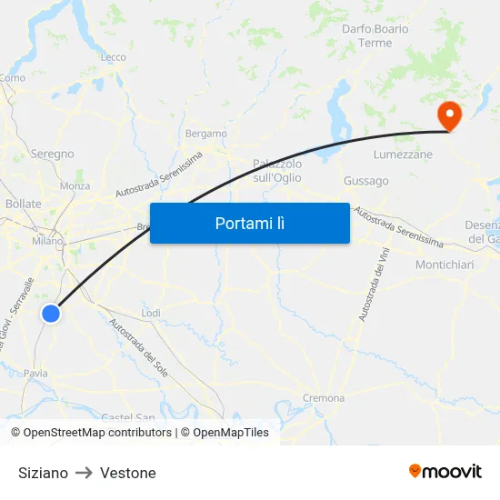 Siziano to Vestone map