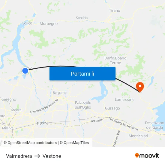 Valmadrera to Vestone map