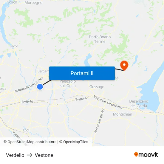 Verdello to Vestone map