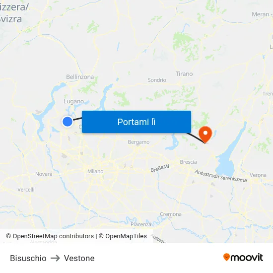 Bisuschio to Vestone map