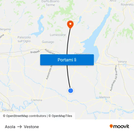 Asola to Vestone map