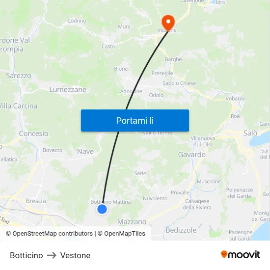 Botticino to Vestone map