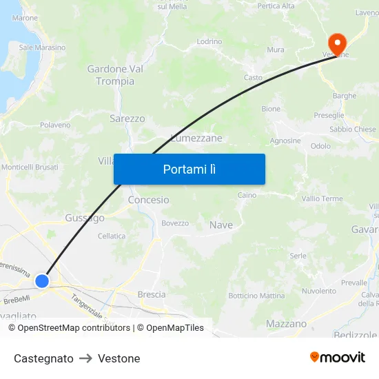 Castegnato to Vestone map