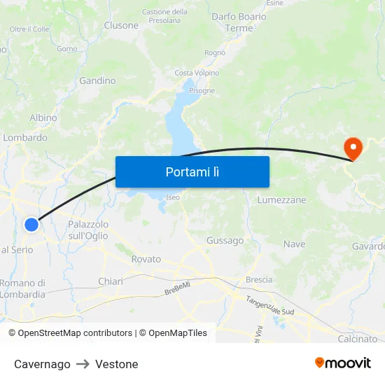 Cavernago to Vestone map