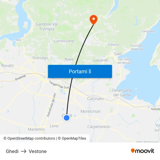 Ghedi to Vestone map