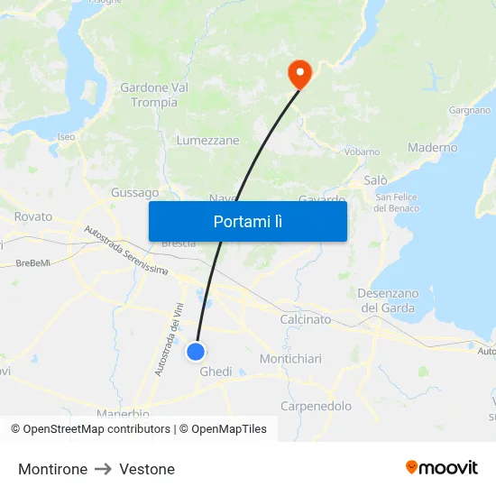 Montirone to Vestone map