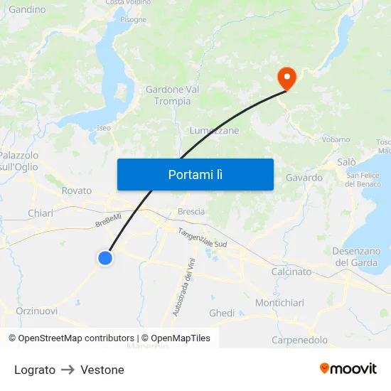 Lograto to Vestone map
