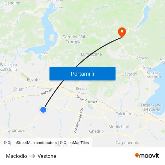 Maclodio to Vestone map