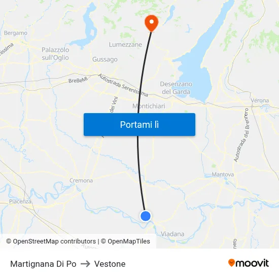 Martignana Di Po to Vestone map