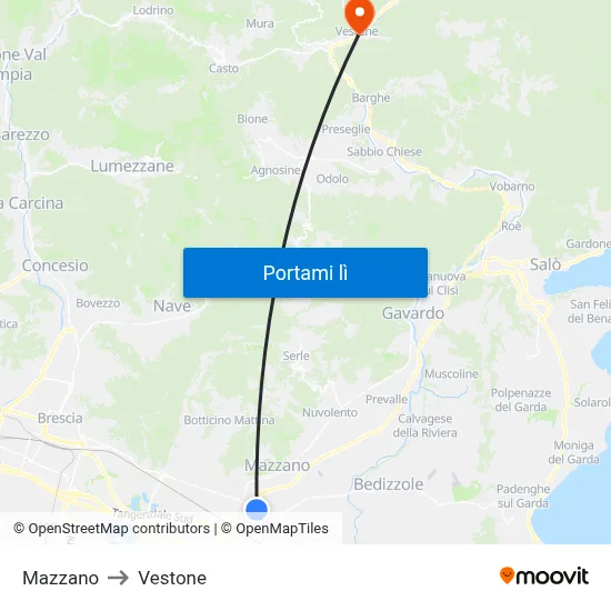 Mazzano to Vestone map