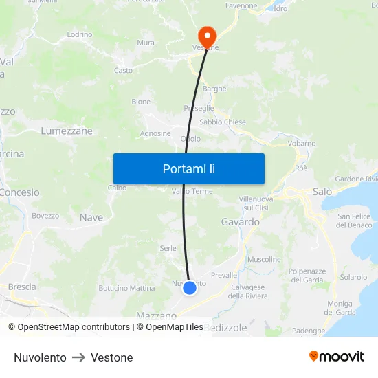 Nuvolento to Vestone map