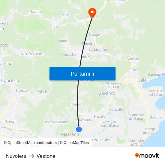 Nuvolera to Vestone map