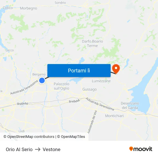Orio Al Serio to Vestone map