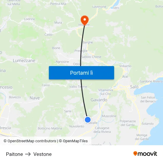 Paitone to Vestone map