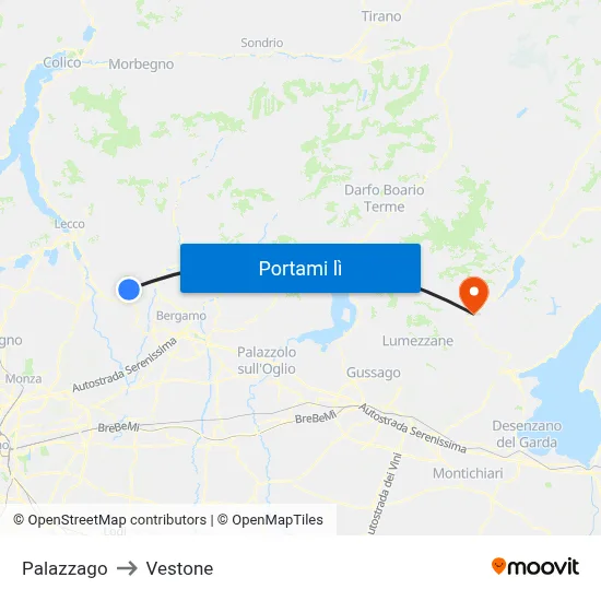Palazzago to Vestone map