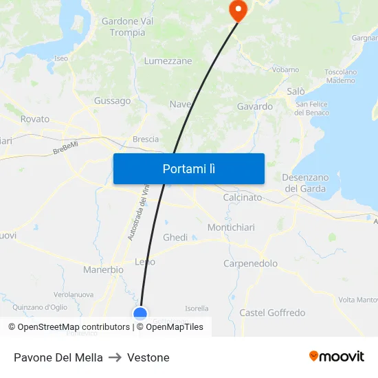 Pavone Del Mella to Vestone map