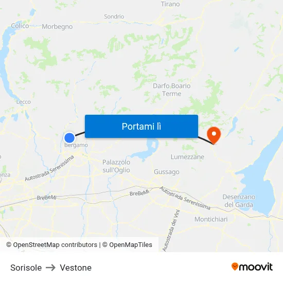 Sorisole to Vestone map