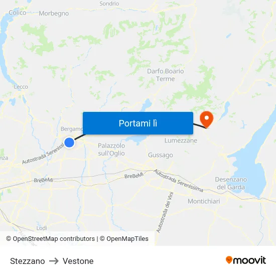 Stezzano to Vestone map