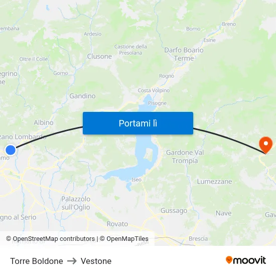 Torre Boldone to Vestone map