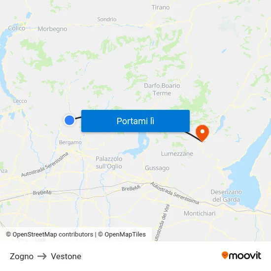 Zogno to Vestone map