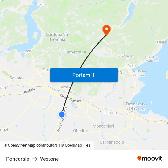 Poncarale to Vestone map
