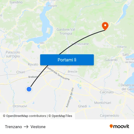Trenzano to Vestone map