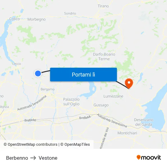 Berbenno to Vestone map
