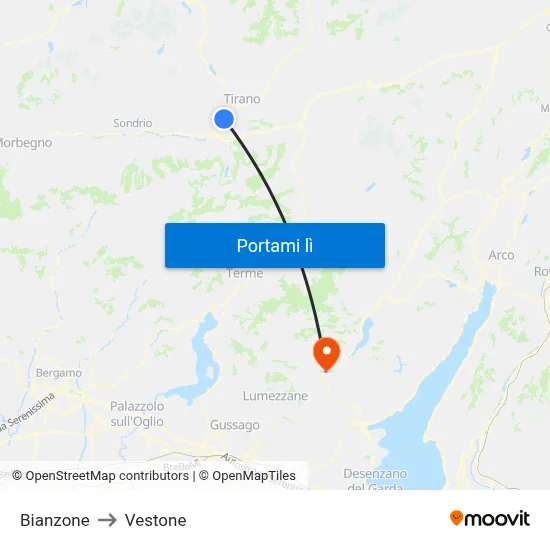 Bianzone to Vestone map