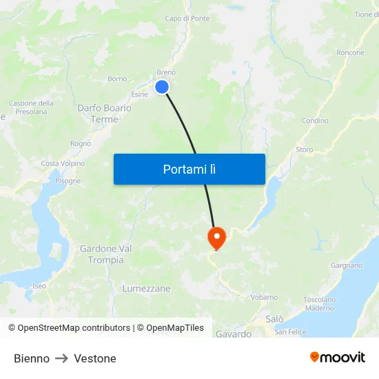 Bienno to Vestone map