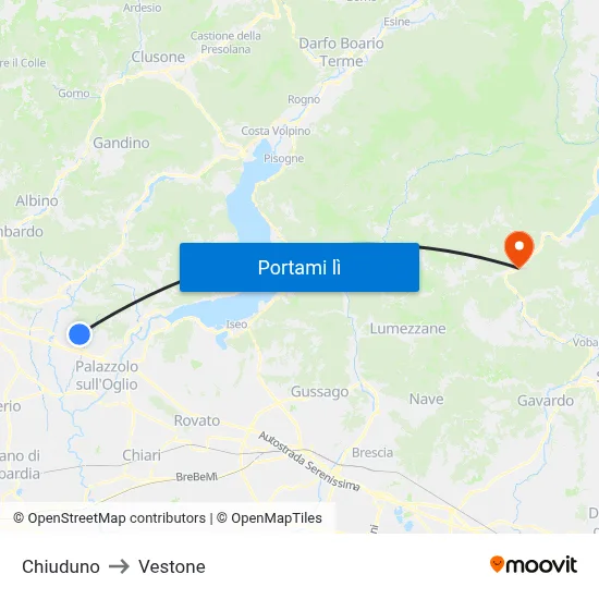Chiuduno to Vestone map