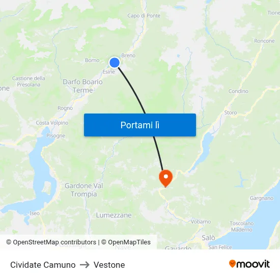 Cividate Camuno to Vestone map