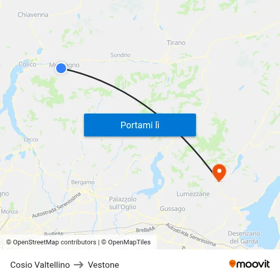 Cosio Valtellino to Vestone map