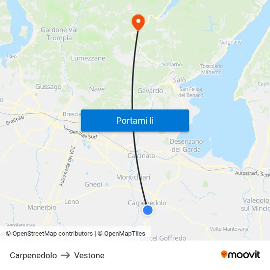 Carpenedolo to Vestone map