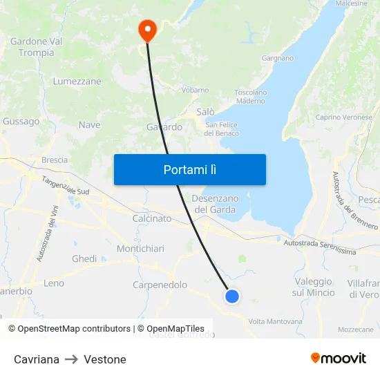 Cavriana to Vestone map