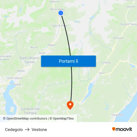Cedegolo to Vestone map