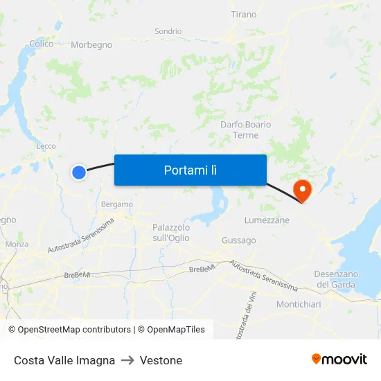 Costa Valle Imagna to Vestone map