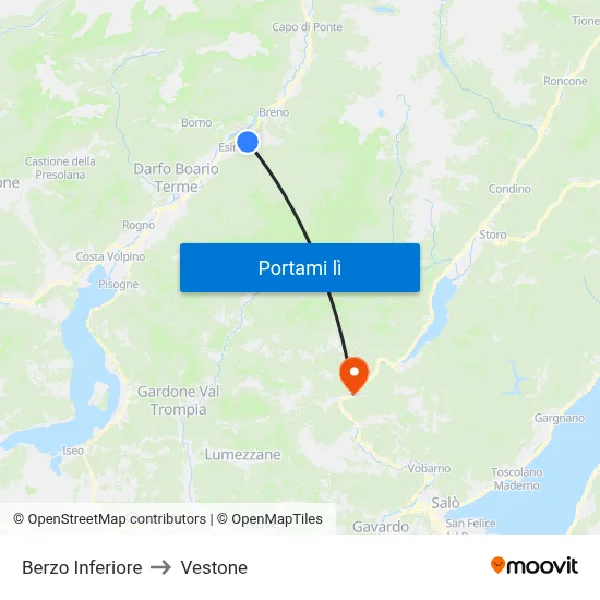 Berzo Inferiore to Vestone map