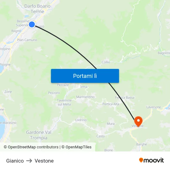 Gianico to Vestone map