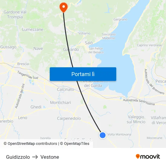 Guidizzolo to Vestone map