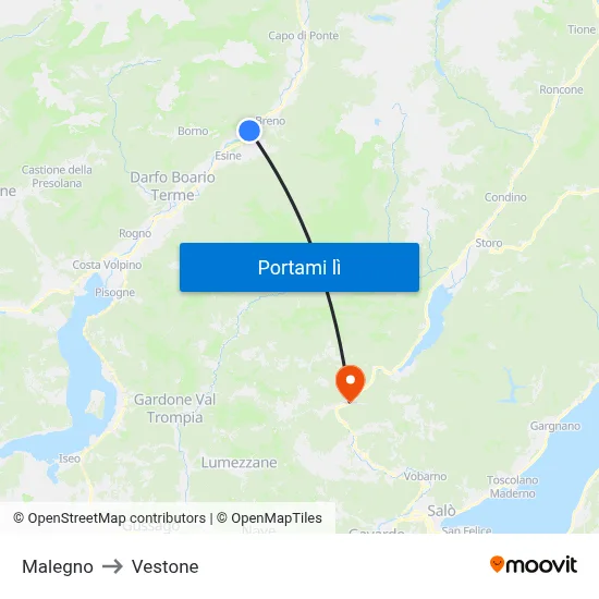 Malegno to Vestone map