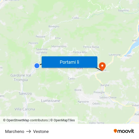 Marcheno to Vestone map