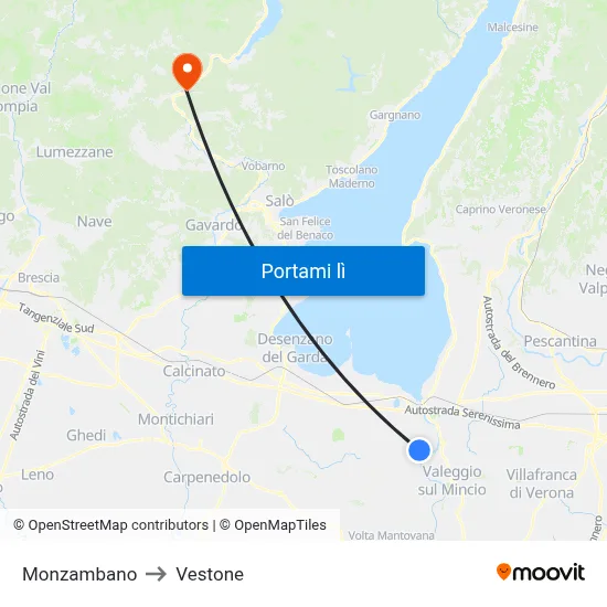 Monzambano to Vestone map