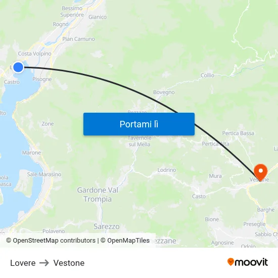 Lovere to Vestone map
