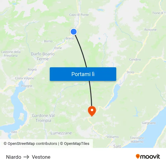 Niardo to Vestone map