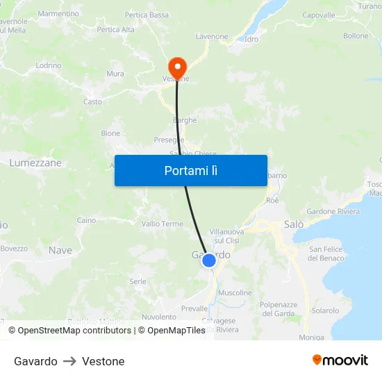 Gavardo to Vestone map