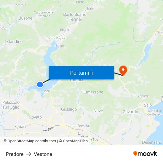 Predore to Vestone map