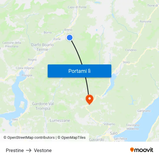Prestine to Vestone map