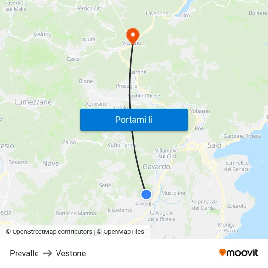Prevalle to Vestone map