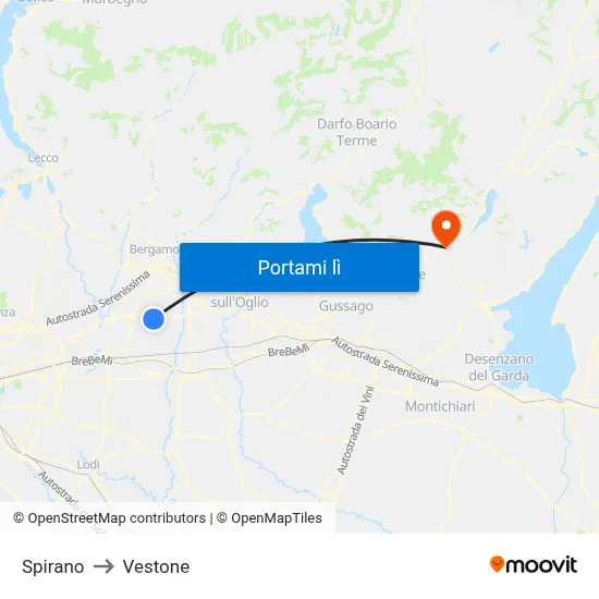 Spirano to Vestone map